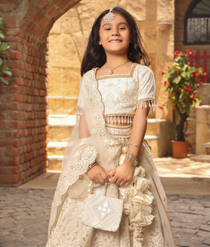 Off-White Thread Lehenga for Girls