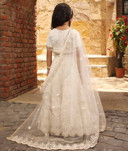 Off-White Thread Lehenga for Girls