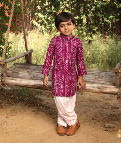 Purple Bandhej Kurta Set