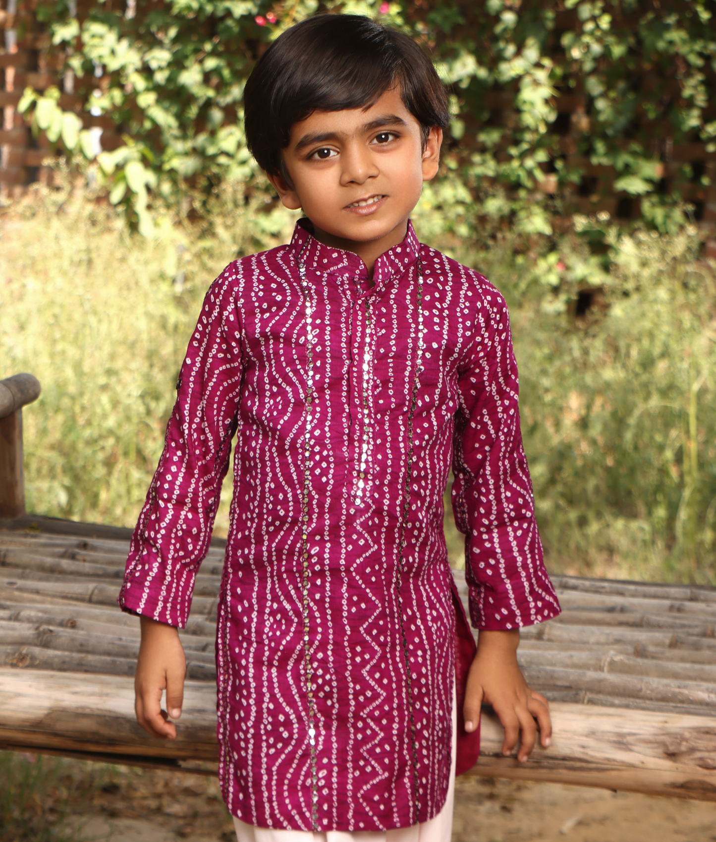 Purple Bandhej Kurta Set