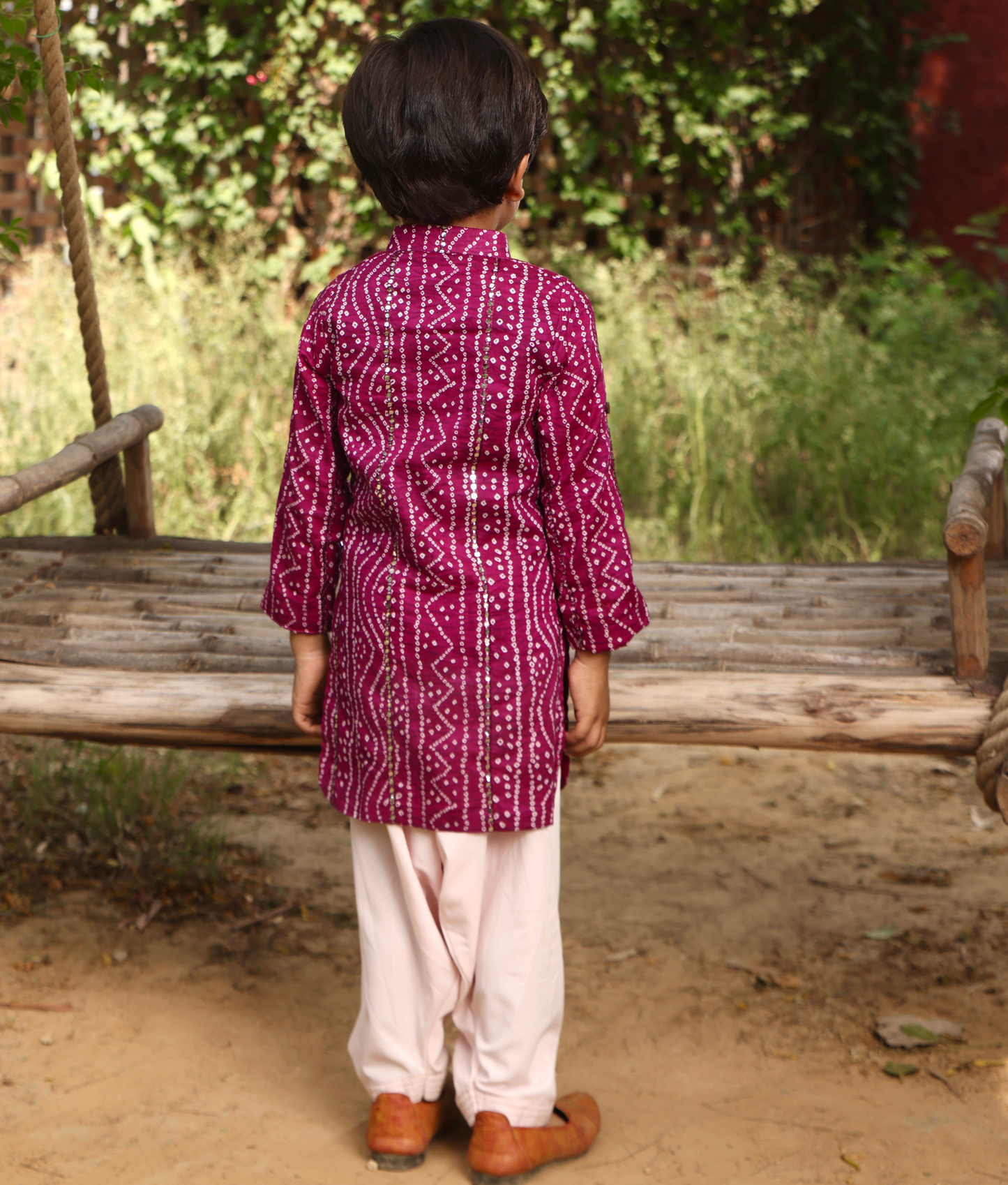 Purple Bandhej Kurta Set