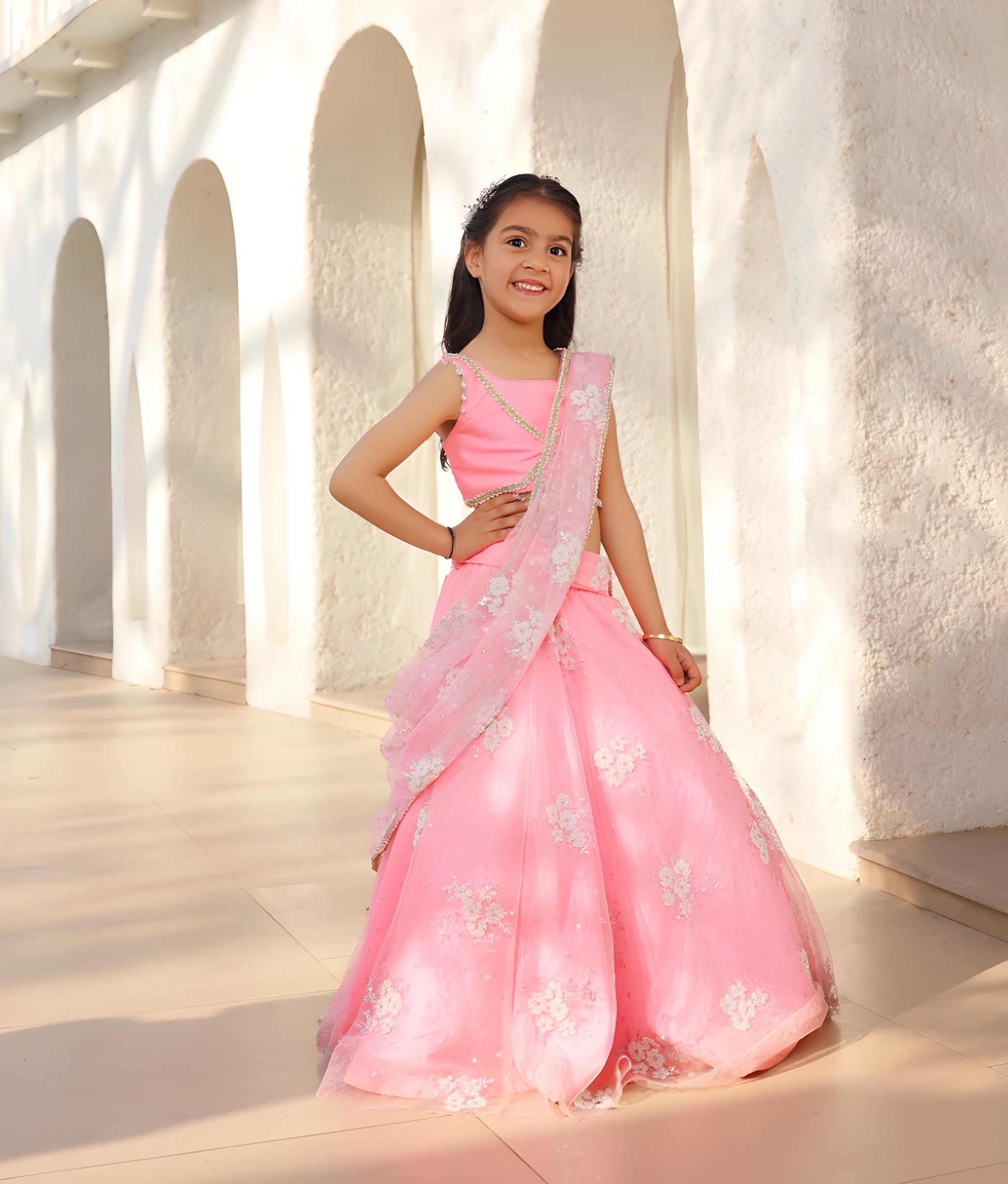 Pink Embroidered Lehenga Saree