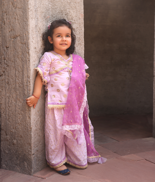 Lilac Foil Print Sharara Set