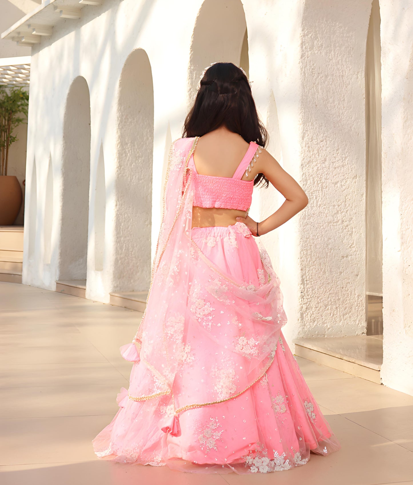 Pink Embroidered Lehenga Saree