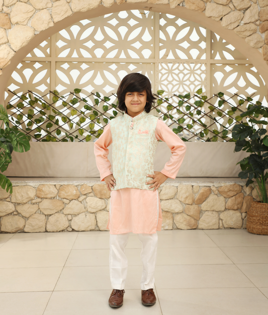 Chanderi Brocade Jacket with Kurta and Pant for Boys