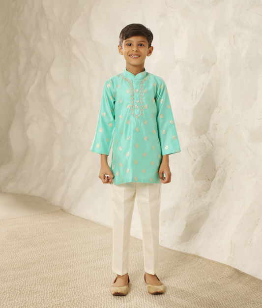 Aqua Chanderi Kurta with Pant for Boys