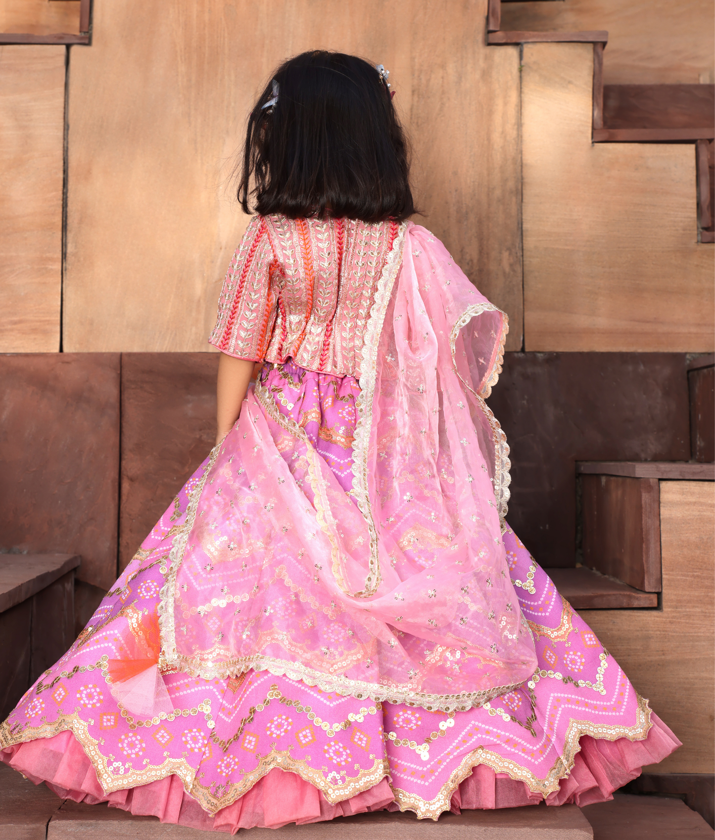 Pink Bandhej Lehenga Set