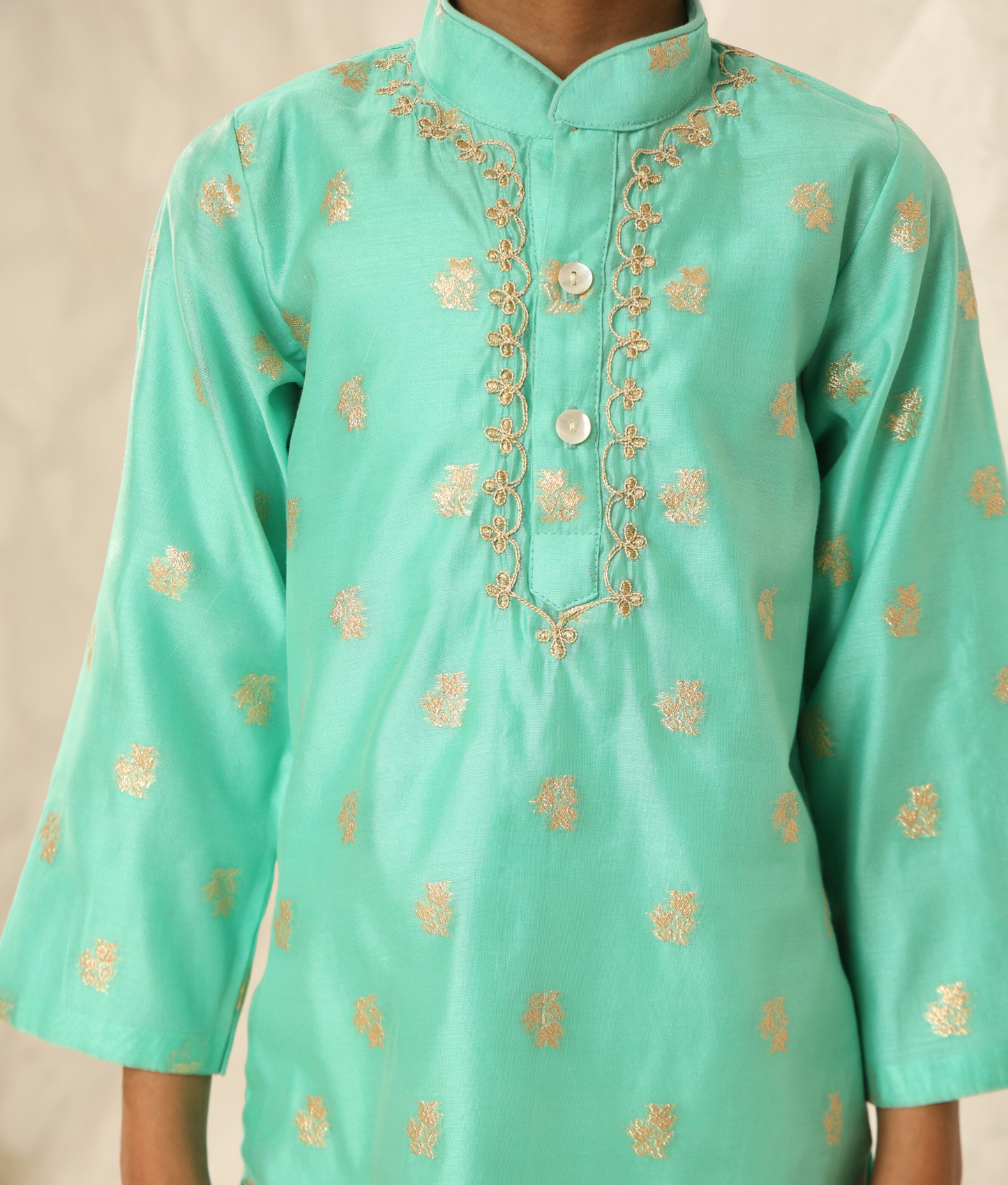 Aqua Chanderi Kurta with Pant for Boys