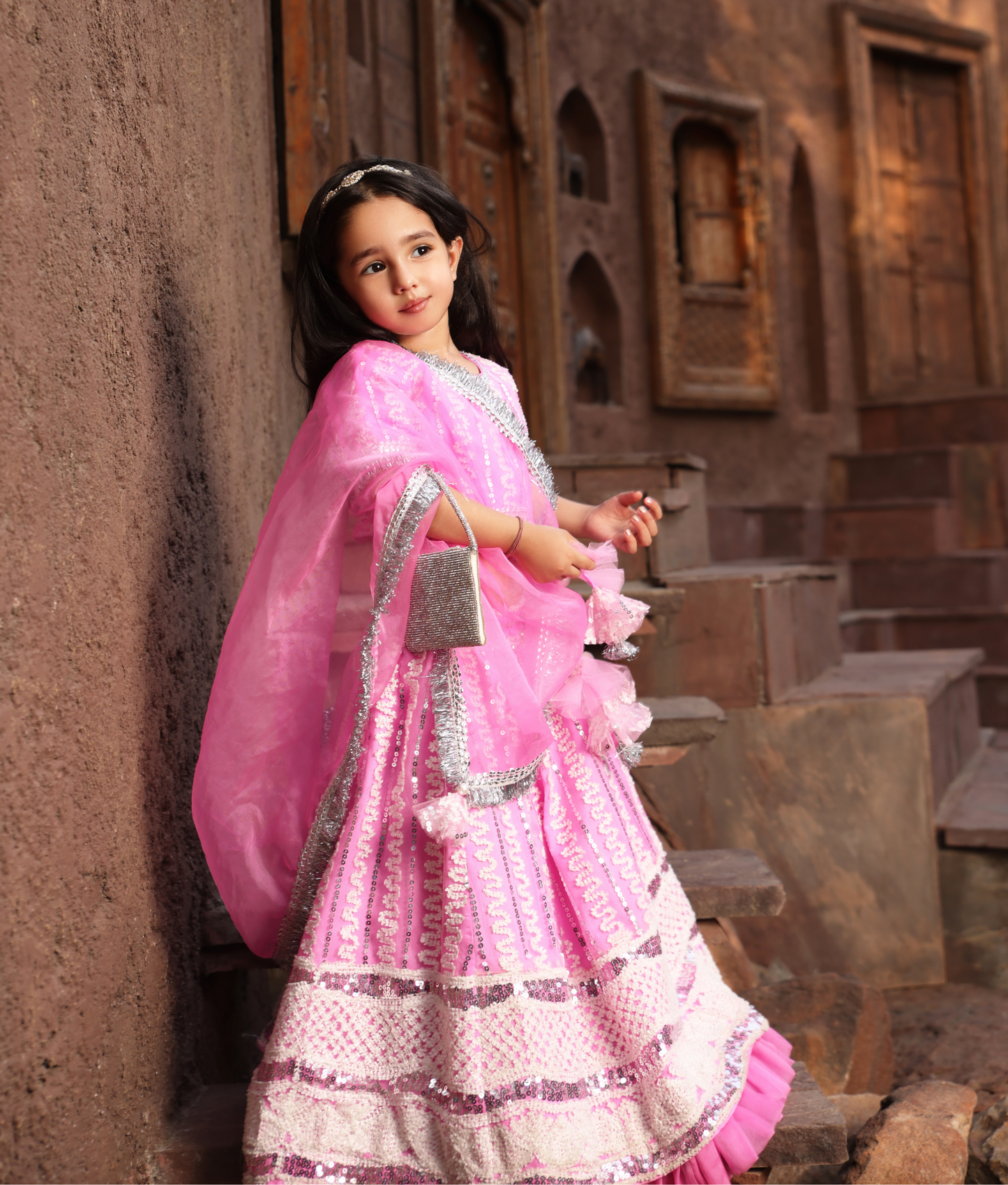 Pink Embroidered Lehenga Choli for Girls