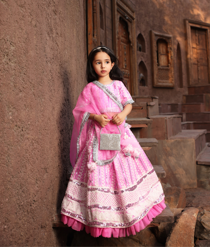 Pink Embroidered Lehenga Choli for Girls