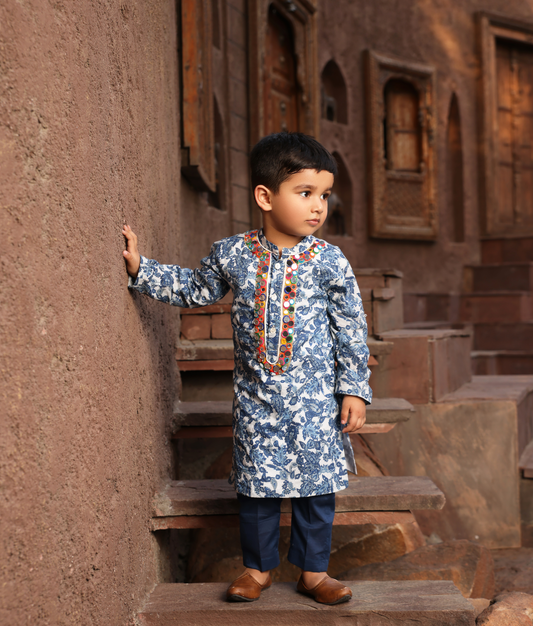 Blue Printed Kurta Set