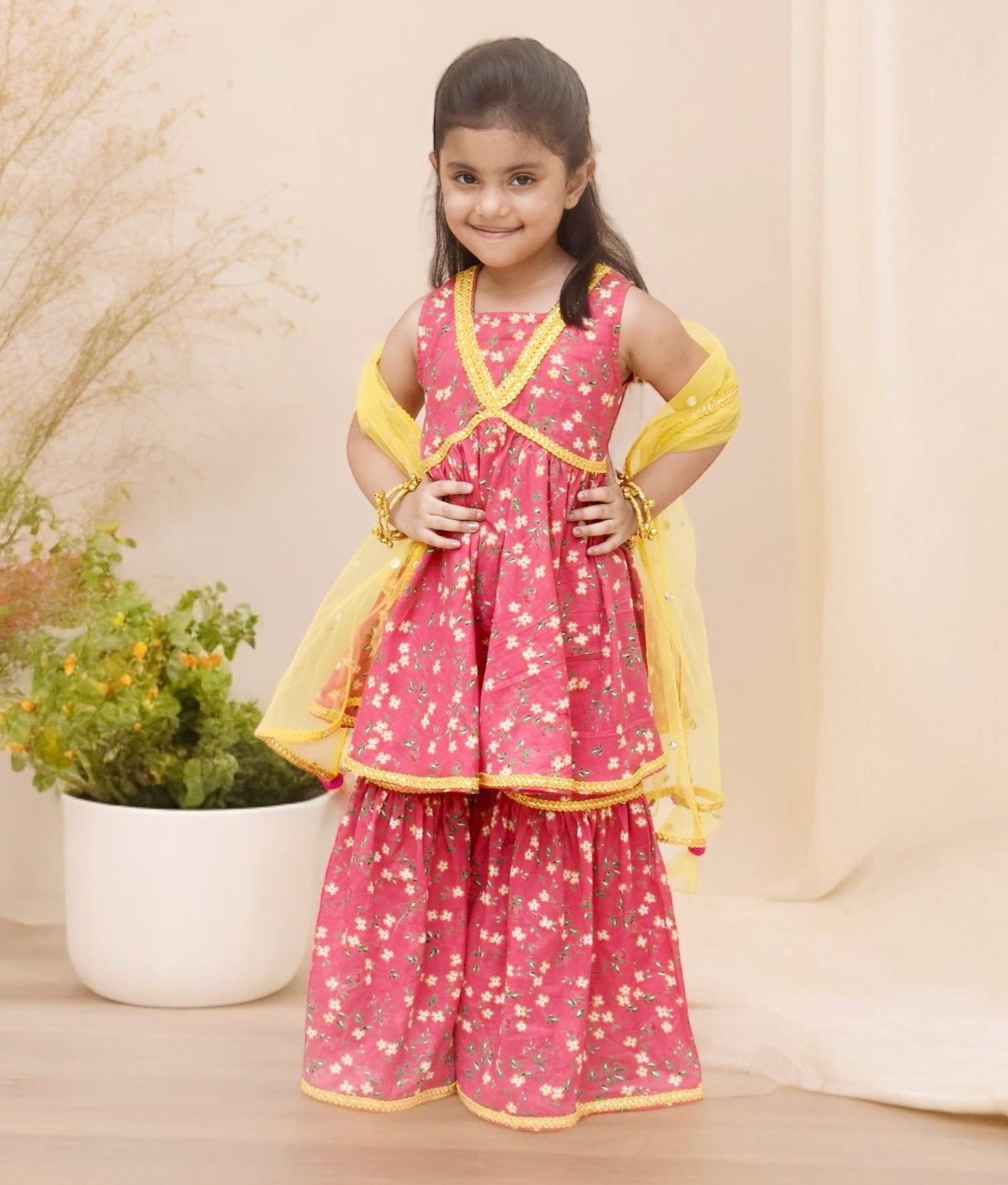 Pink Printed Kurti Sharara with Dupatta