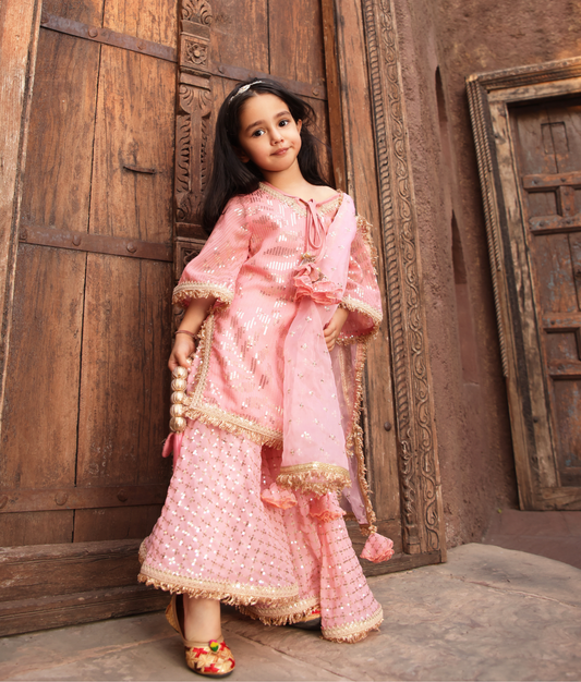 Peach Embroidery Sharara for Girls