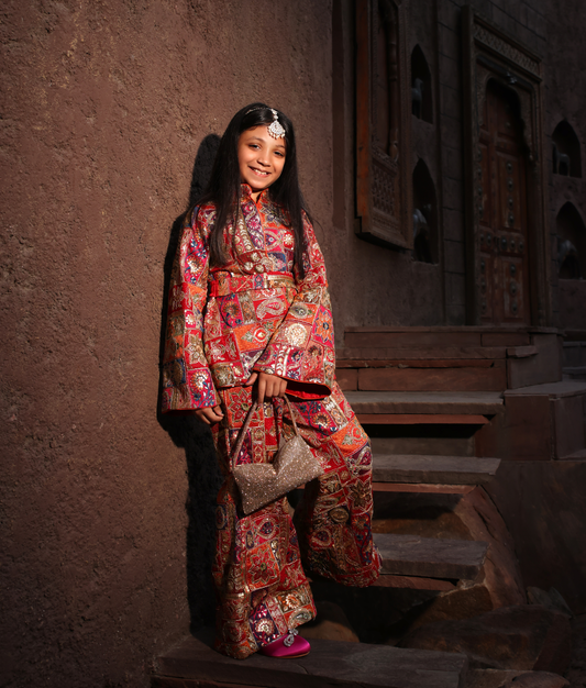 Multi Coloured Embroidered Jacket with Pant