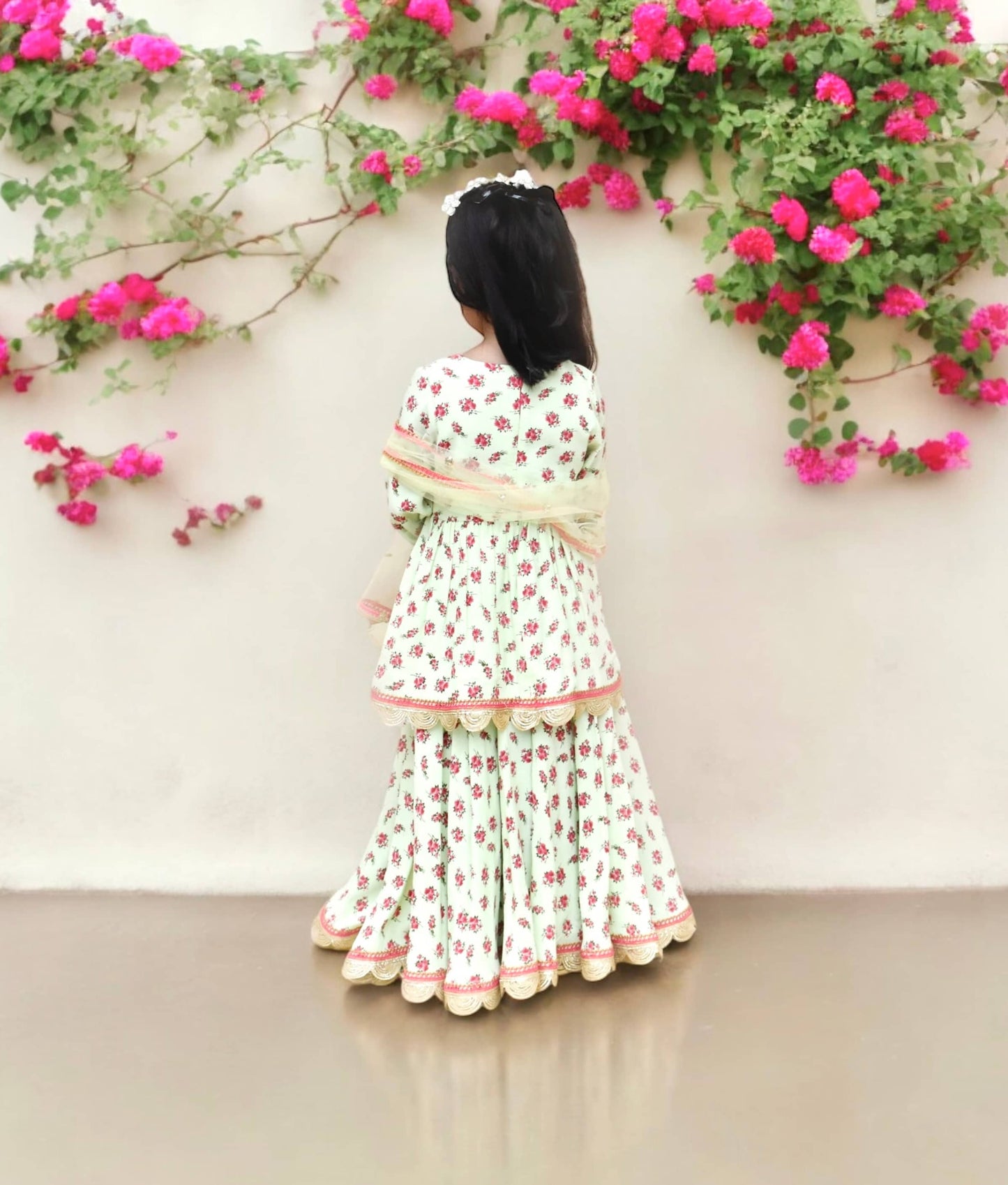 Green Printed Kurti Lehenga with Dupatta