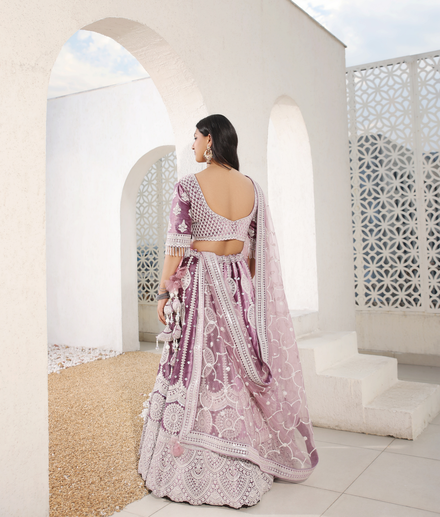 Purple Velvet Lehenga Set