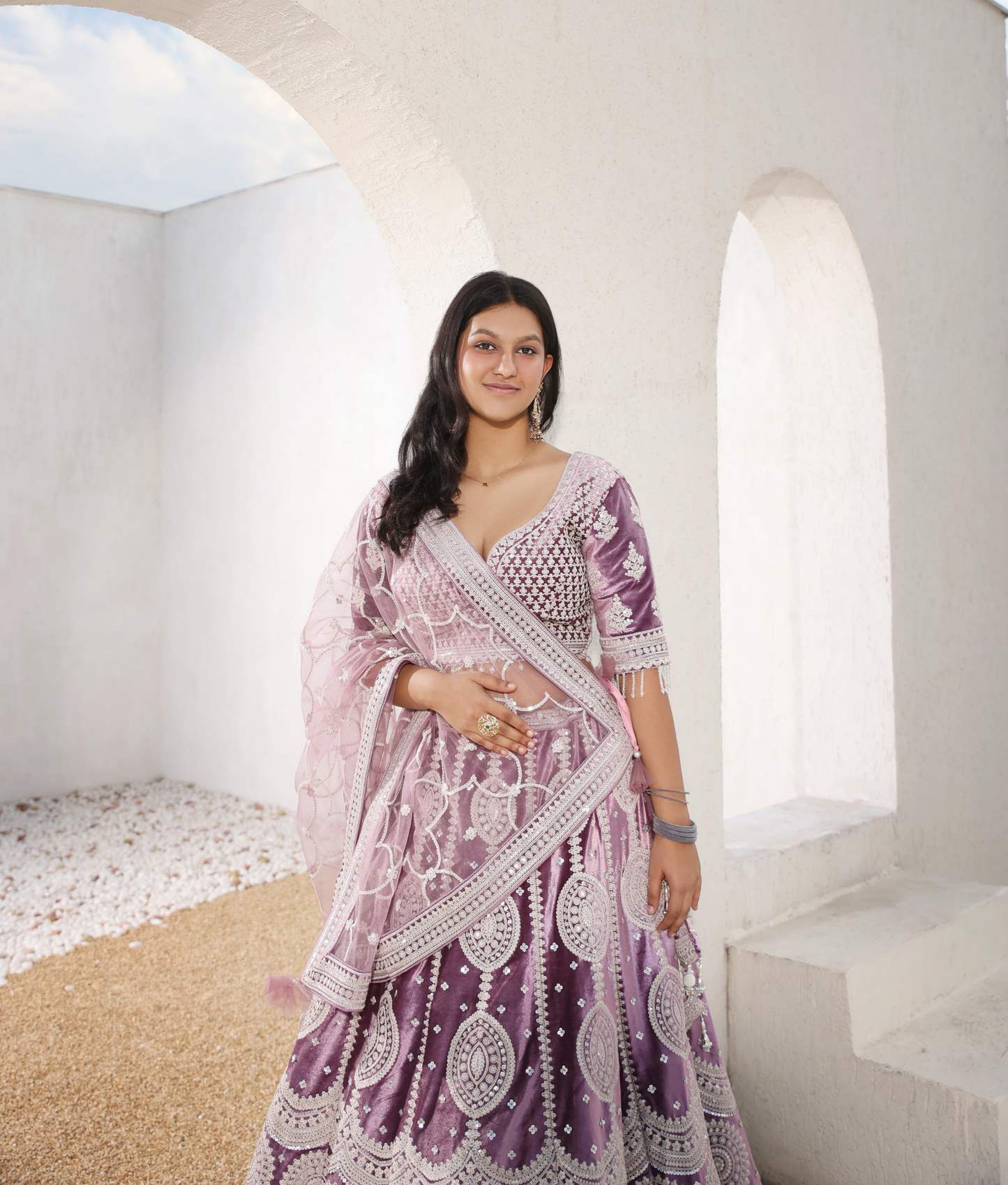 Purple Velvet Lehenga Set