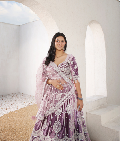 Purple Velvet Lehenga Set