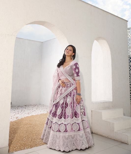 Purple Velvet Lehenga Set