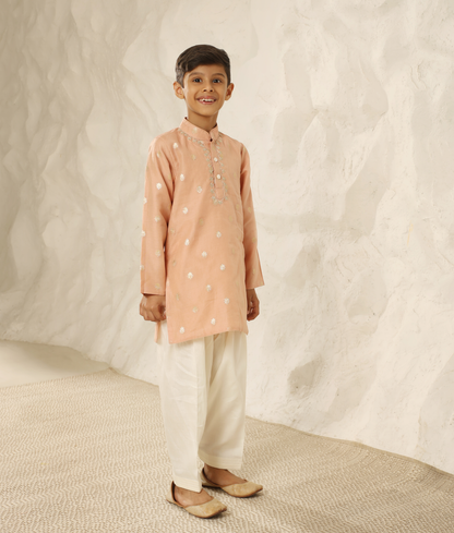 Peach Chanderi Kurta with Pant for Boys