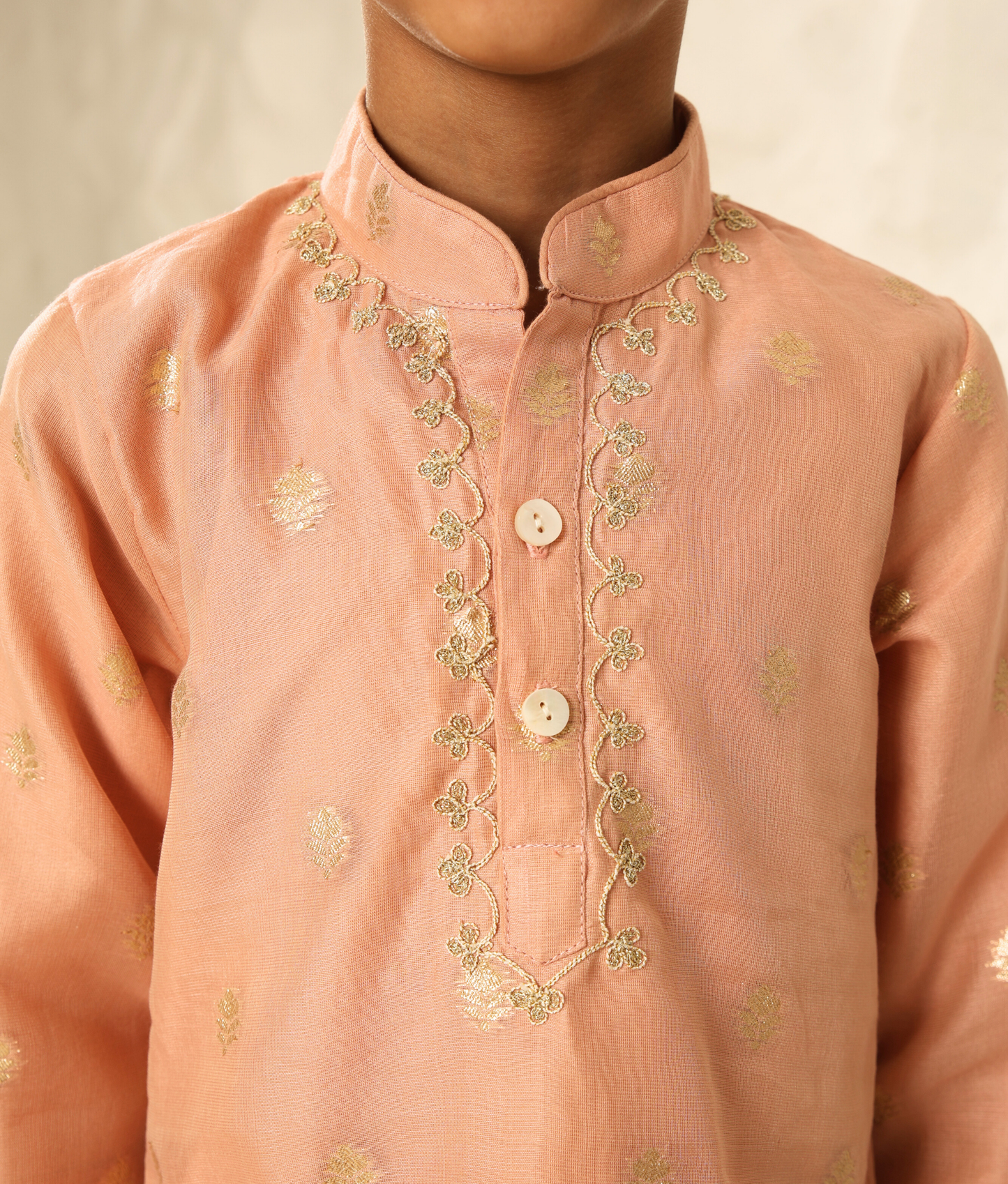 Peach Chanderi Kurta with Pant for Boys