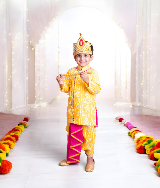 Janmashtami Special: Yellow Bandhej Kurta with Dhoti