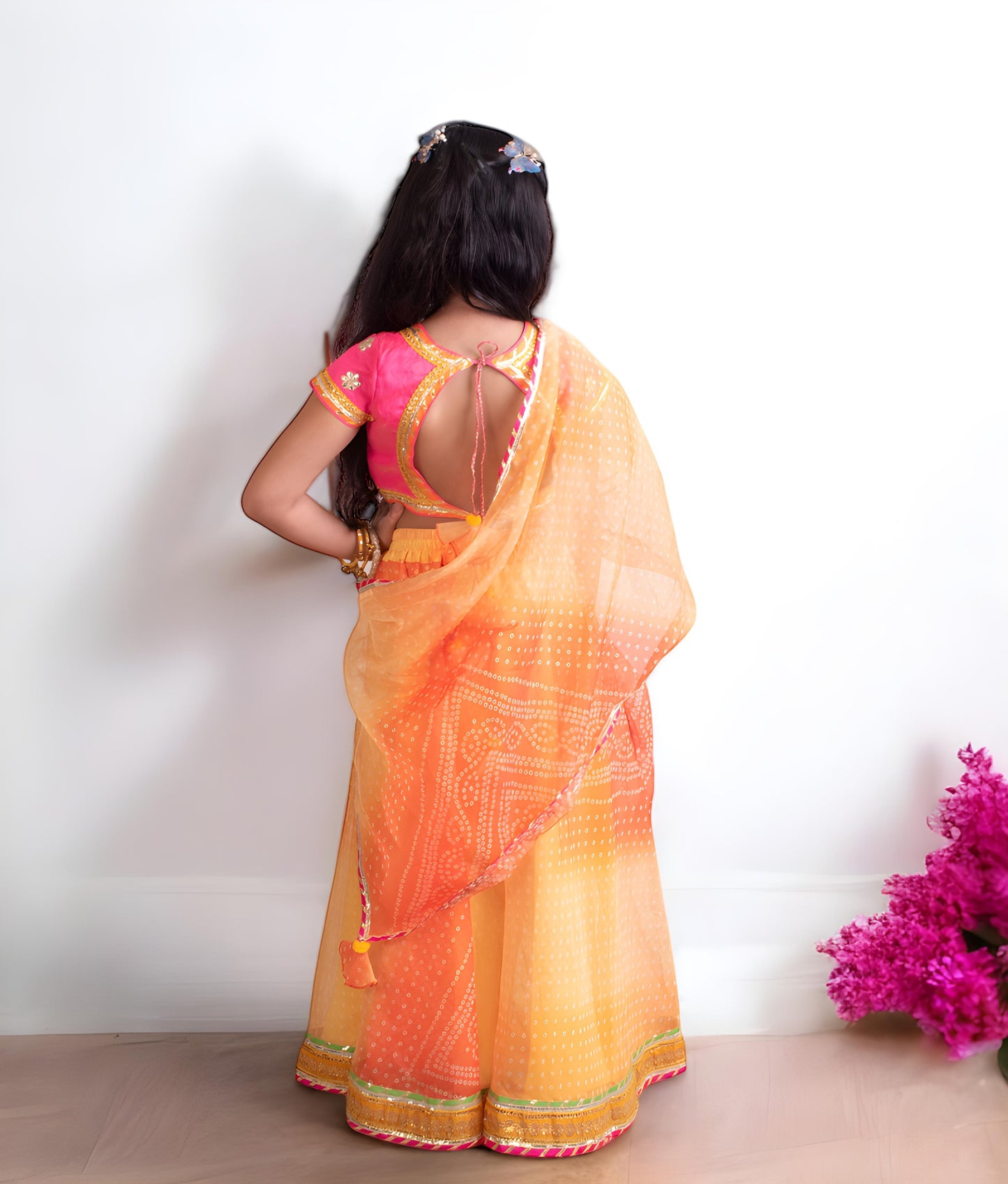 Orange Organza Lehenga Choli Set