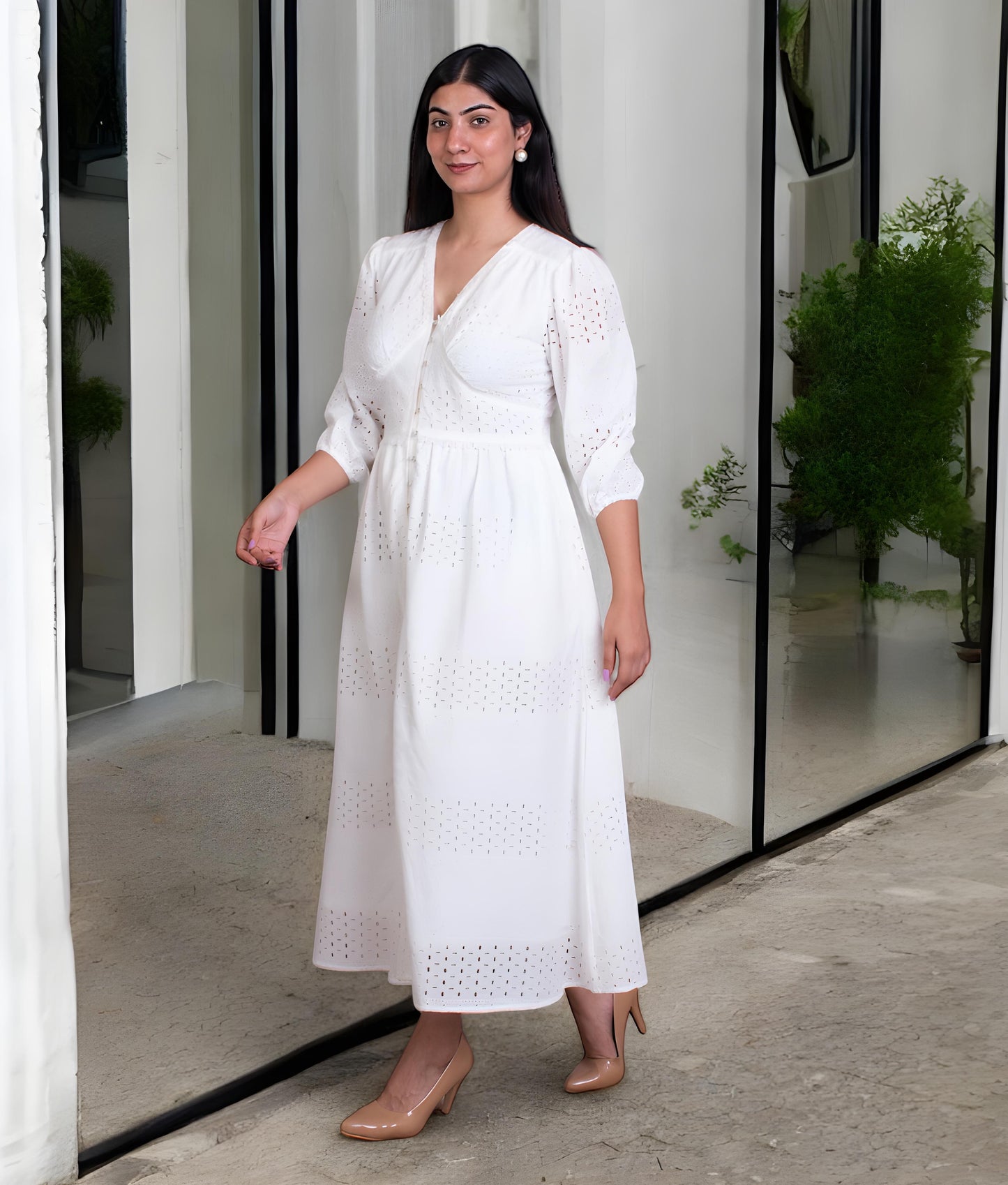 WHITE SCHIFFLI DRESS