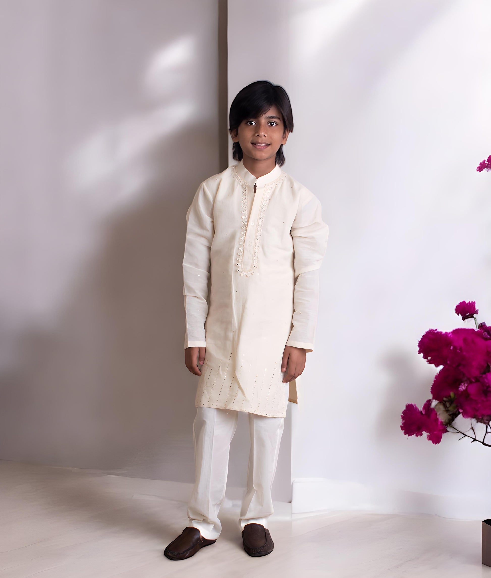 Off white Faux Mukaish Work Kurta with Pant