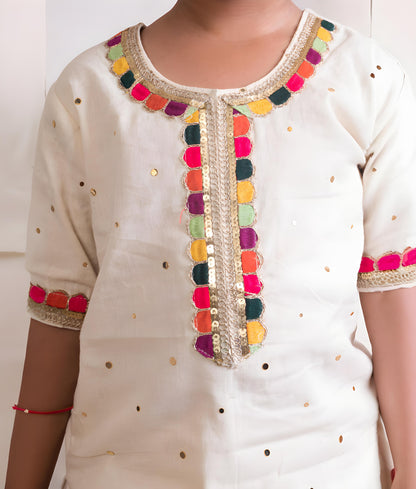 Off white Faux Mukaish Work Kurti with Sharara