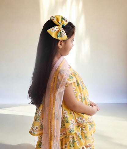 Yellow Printed Kurti with Dhoti