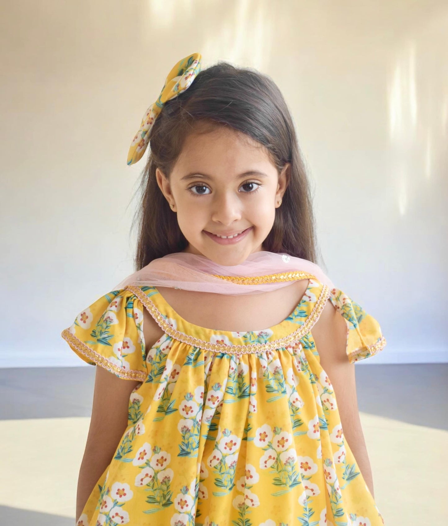 Yellow Printed Kurti with Dhoti