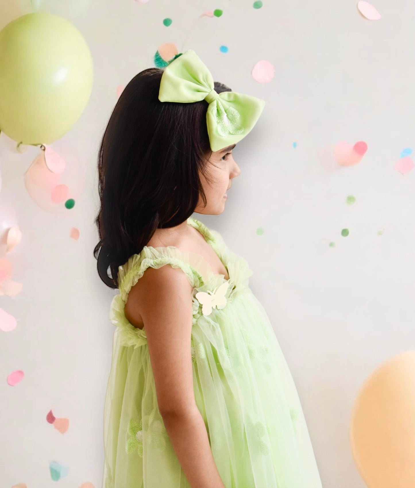 Green Flower Embroidered Net Dress