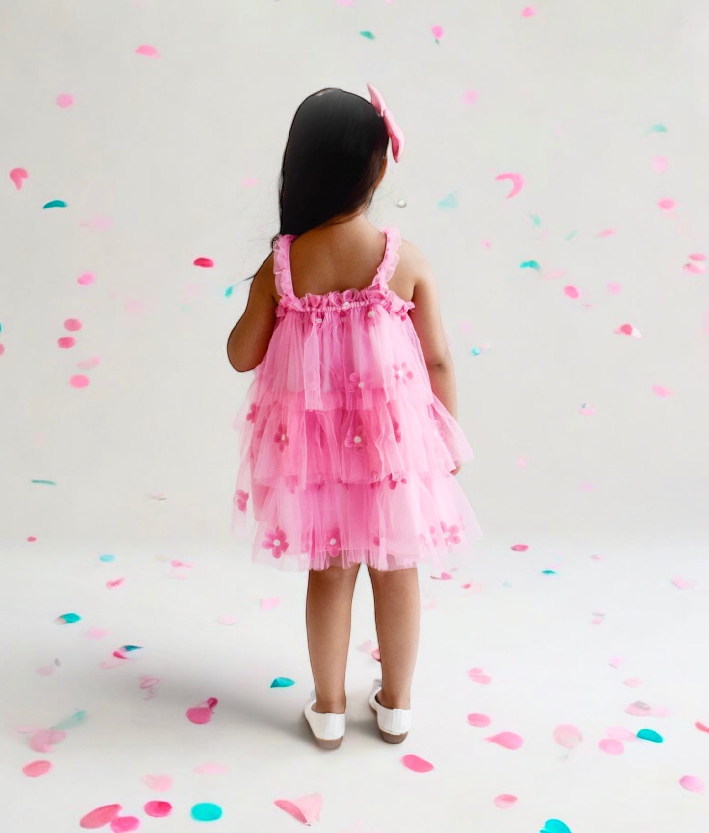 Pink Flower Embroidered Net Dress