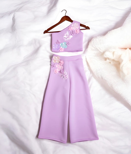 Buy Lilac One-Shoulder Crop Top with Pant for Girls Online 