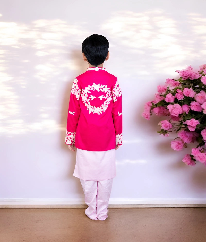 Pink Embroidered Silk Jacket Set