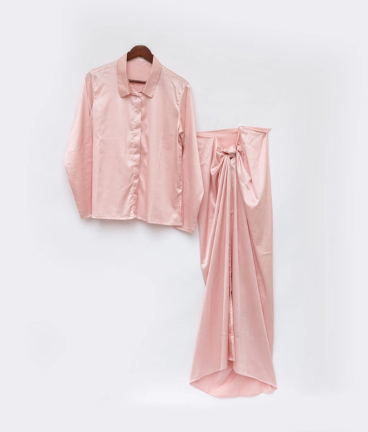 Peach Crepe Shirt with Tie-Knot Dhoti