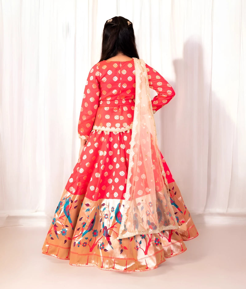 Pink Peplum Brocade Lehenga Choli