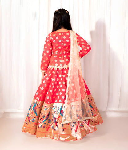 Pink Peplum Brocade Lehenga Choli