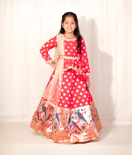 Pink Peplum Brocade Lehenga Choli