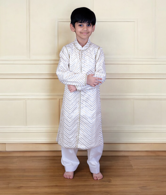 Off white Embroidery Achkan with Salwar for Boys