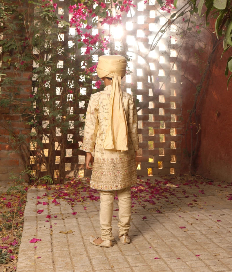 Golden Embroidered Achkan for Boys