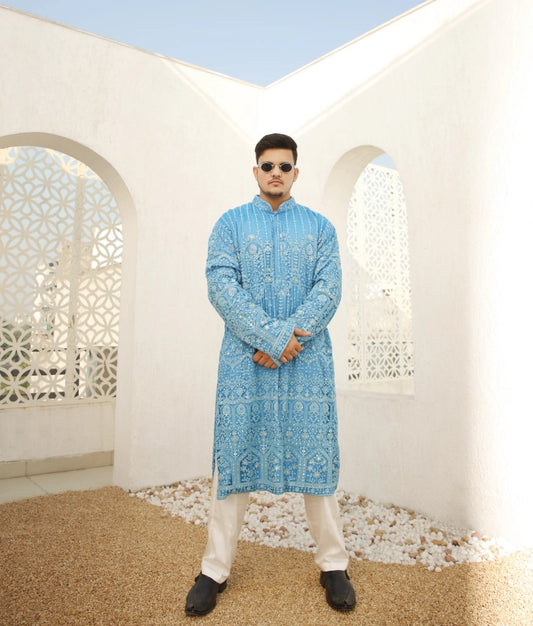 Elegant Blue Thread Kurta Set