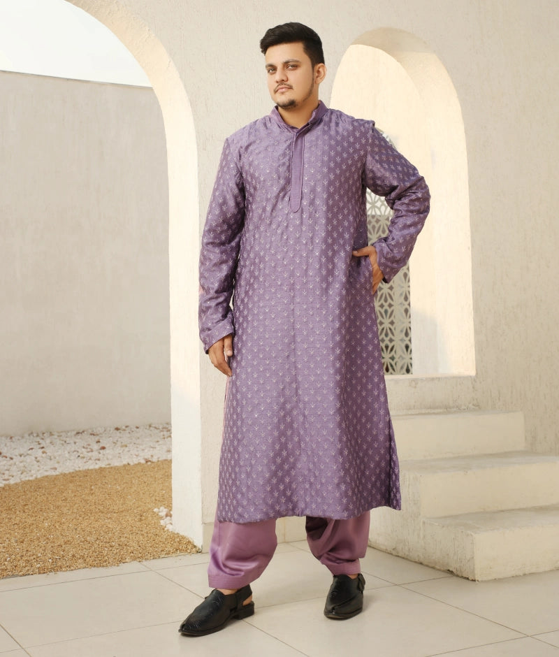 Regal Purple Embroidered Kurta Set