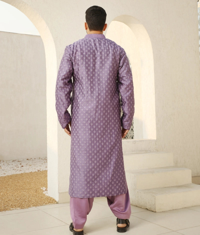 Regal Purple Embroidered Kurta Set