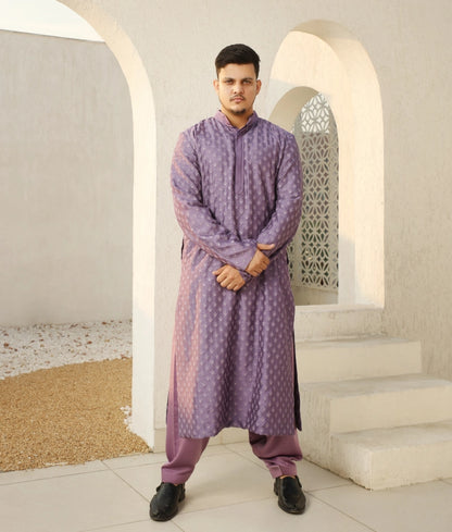 Regal Purple Embroidered Kurta Set