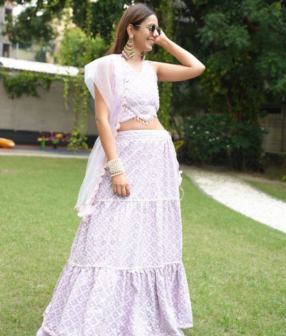 Lilac Embroidered Choli with Lehenga