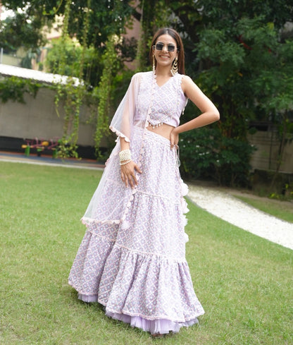 Lilac Embroidered Choli with Lehenga