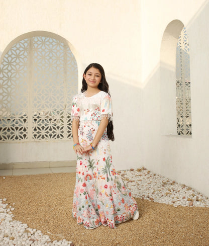 White Embroidered Crop top with Plazzo