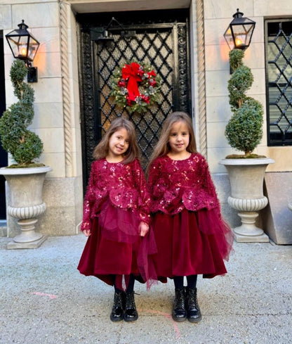 Maroon Sequin High Low Frock for Girls